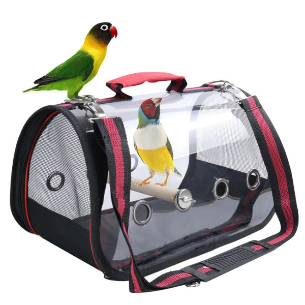 Transparent Ventilation With Wooden Standing Stick Bird Cage Small Pet Out Bag, S Bird Cage