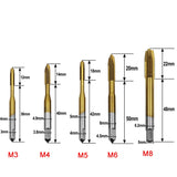 M3-M8 Titanium Plated Straight Slot Tap HSS Tapping Inner Thread Set, 5 In 1 / Set Thread Set