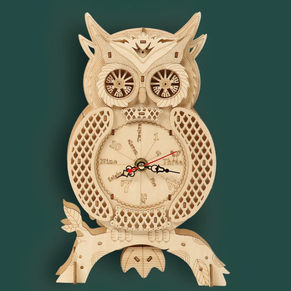 Owl Clock 3D Wooden Puzzle Toys DIY Handmade Ornaments, Owl Clock