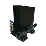 For PS4 / PS4 Slim / PS4 Pro Cooling Fan Stand Console Vertical Stand Cooler with Dual Controller Charger, JL-P1908