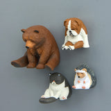 Warm Series Sitting Sleepy Zoo Figure Fridge Magnets, Brown Bear, Pug dog, Fat Cat, Hedgehog