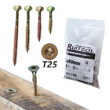 RUITOOL T25 100pcs Woodworking Screws Torx Self Tapping Screws, 5 x 80mm, 4.5 x 60mm, 4.5 x 45mm, 4.5 x 35mm