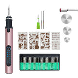 SNJ-3681 Mini Engraving Pen Wireless Polishing Electric Grinder, Silver+Polishing Head+Cutting Blade+Engraving Template+Drill Bit+Corn Head, Rose Gold+Polishing Head+Cutting Blade+Engraving Template+Drill Bit+Corn Head