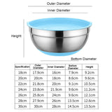 With Colorful Silicone Bottom & Lid Salad Bowl Stainless Steel Thickened Basin, 18cm, 20cm, 22cm, 24cm, 26cm, 28cm, 30cm