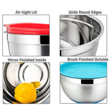 With Colorful Silicone Bottom & Lid Salad Bowl Stainless Steel Thickened Basin, 18cm, 20cm, 22cm, 24cm, 26cm, 28cm, 30cm