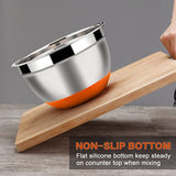 With Colorful Silicone Bottom & Lid Salad Bowl Stainless Steel Thickened Basin, 18cm, 20cm, 22cm, 24cm, 26cm, 28cm, 30cm