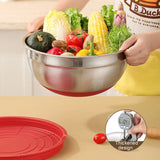 With Colorful Silicone Bottom & Lid Salad Bowl Stainless Steel Thickened Basin, 18cm, 20cm, 22cm, 24cm, 26cm, 28cm, 30cm