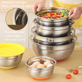 With Colorful Silicone Bottom & Lid Salad Bowl Stainless Steel Thickened Basin, 18cm, 20cm, 22cm, 24cm, 26cm, 28cm, 30cm