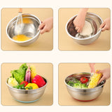 With Colorful Silicone Bottom & Lid Salad Bowl Stainless Steel Thickened Basin, 18cm, 20cm, 22cm, 24cm, 26cm, 28cm, 30cm