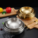 Stainless Steel Double Thickened Cold Noodle Bowl Rice Bowl, 19cm (Silver), 21cm (Silver), 23cm (Silver), 19cm (Gold), 21cm (Gold), 23cm (Gold)