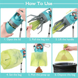 Six-claw Dog Pooper Scooper With Built-in Poop Bag Dispenser, Blue Gray