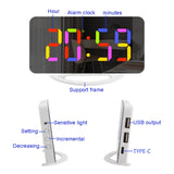 TS-8201 LED Digital Mirror Alarm Clock Big Screen Dual USB Desktop Table Clock, RGB Display White Shell, White Shell White Light, White Shell Red Light, Black Shell White Light, Black Shell Blue Light