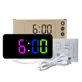 TS-8201 LED Digital Mirror Alarm Clock Big Screen Dual USB Desktop Table Clock, RGB Display White Shell, White Shell White Light, White Shell Red Light, Black Shell White Light, Black Shell Blue Light