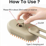 Pet Electric Spray Comb Rechargeable Cat Steamy Grooming Brush Cleaning Tool, Handle White, Handle Coffee