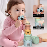 Stacking Teether Toddler Baby Grip Anti Teething Stacking Stacking Castle Kids Toys, 5 In 1