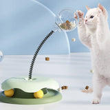 Teasing Cats Toy Turntable With Spring Leaky Food Ball Pet Cats Play Tray