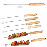 Stainless Steel Wooden Handle Chocolate Fork Hot Pot Forks Cheese Fruit Dessert Fork Fondue Melting Skewer Kitchen Tools, Random Color Delivery