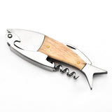 Fish Shape Wine Opener Wine Multifunctional Corkscrew with Wooden Handle, Fish Shape