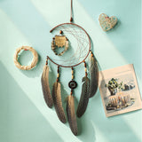 Simple Owl Wind Chime Dream Catcher Natural Feather Wall Hanging Home Interior, XR141