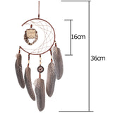 Simple Owl Wind Chime Dream Catcher Natural Feather Wall Hanging Home Interior, XR141