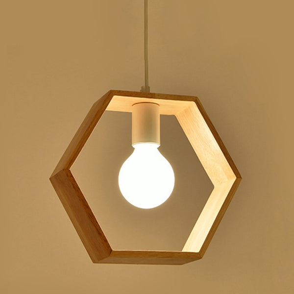 Home Decoration Personality Creative Simple Solid Wood Geometric Pendant Lights