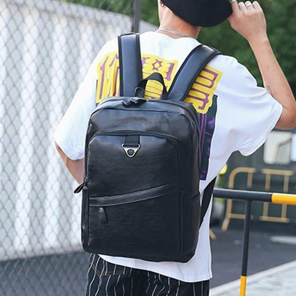 Wide Strap Casual PU Leather Double-shoulder Bag Messenger Bag for Men