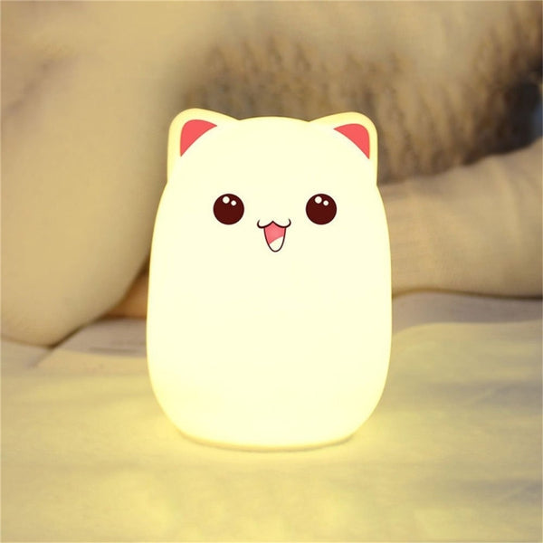 Color Change Cat Shape USB Rechargeable LED Silicone Soft Nightlight