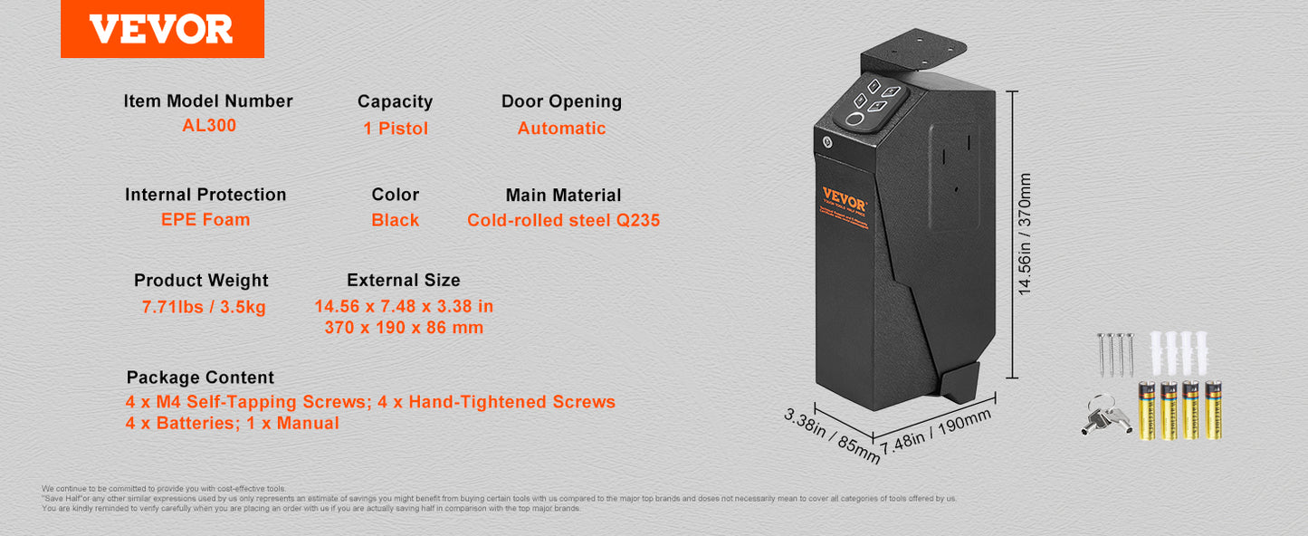 VEVOR Gun Safe Q235 Steel Pistol Safe 3-Way Quick Access Firearm Case Gun Box Advanced Biometric Technology Travel Gun Safe