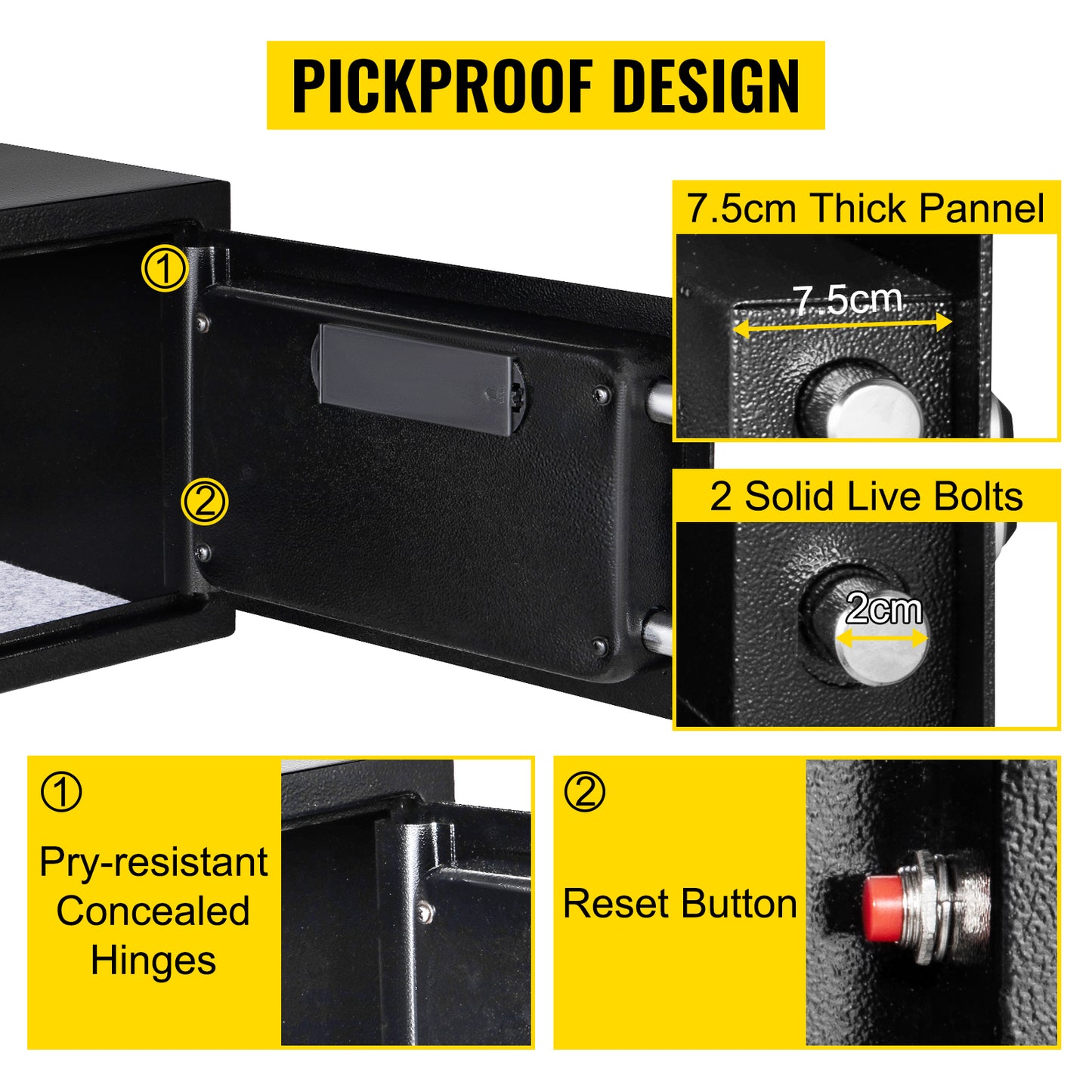 VEVOR Fingerprint Locks Safe Deposit Box 0.8/1.7/2.1 Cubic Feet Digital Electronic Secret Hidden Piggy Bank for Store Money Guns