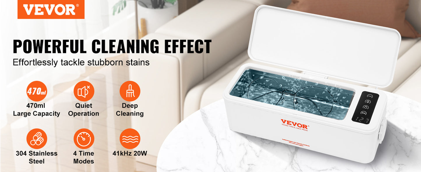 VEOVR 650ml Ultrasonic Cleaner Mini Portable Washing Machine Ultrasound Bath Sonic Cleaning Devices for Glasses Home Appliance