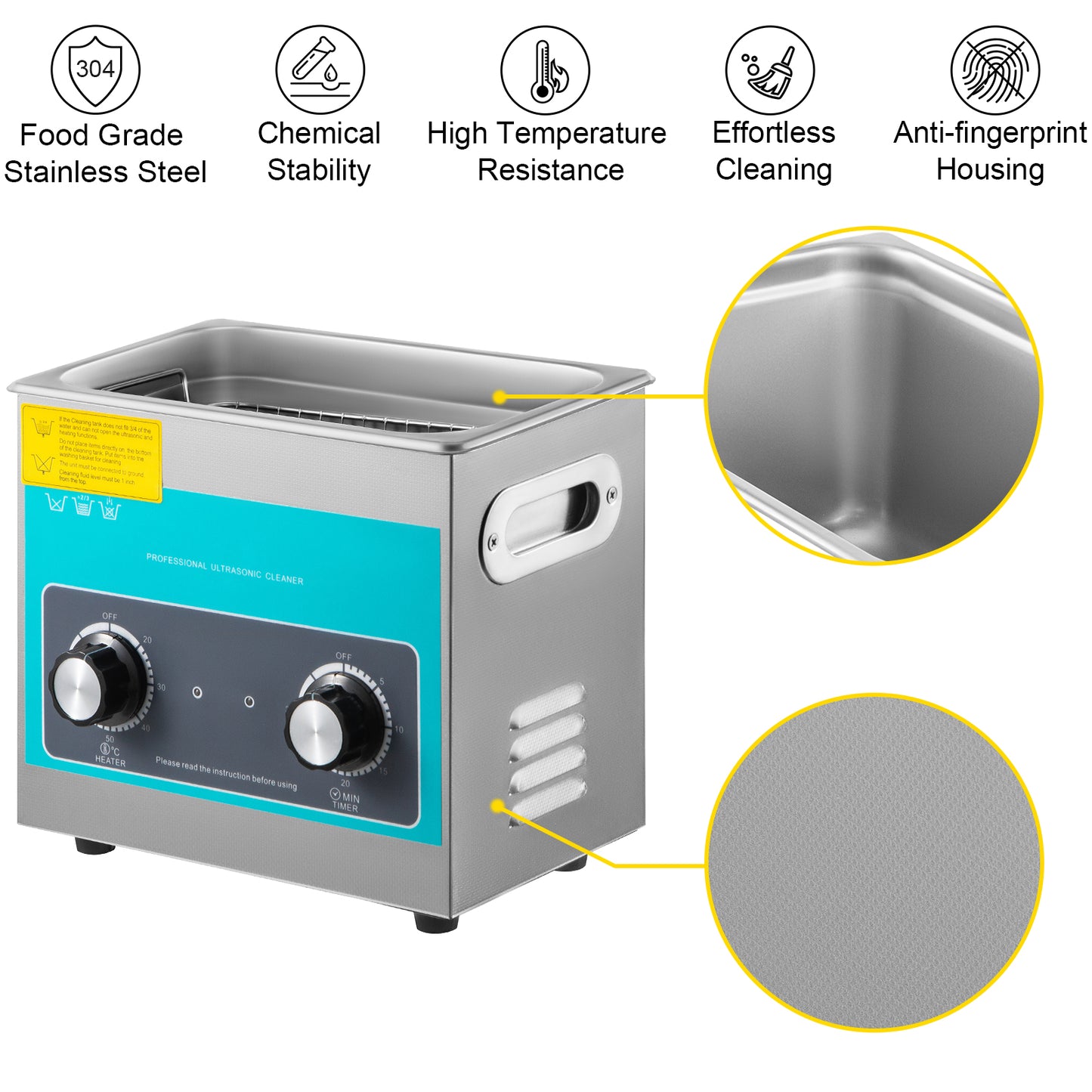 VEVOR 3L Knob Ultrasonic Cleaner Knob Control 304 Stainless Steel Ultrasonic Cleaning Machine w/Heater & Timer for Watch Jewelry