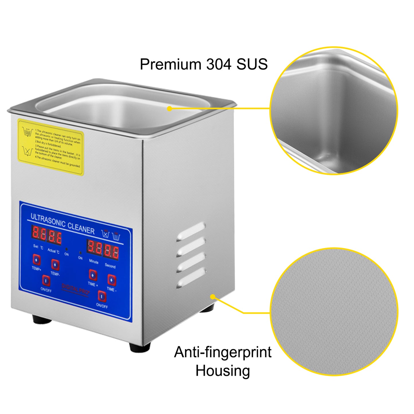 VEVOR 2L Ultrasonic Cleaner Machine Stainless Steel Ultrasonic Cleaning Machine Digital Heater Timer Jewelry Cleaning for Home